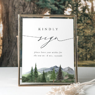 Affiche Panneau de registre des invités de mariage à la fo