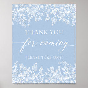 Affiche Panneau de remerciement Fleur sauvage bleu poussié