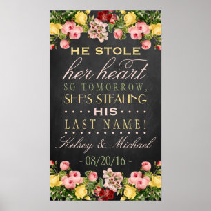Affiche Panneau de répétition de mariage à craie florale v