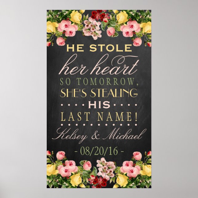 Affiche Panneau de répétition de mariage à craie florale v (Devant)
