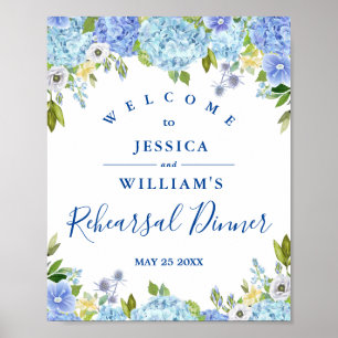 Affiche Panneau de répétition Florale Hydrangea Bleu