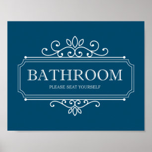 Affiche Panneau de salle de bain bleu foncé, veuillez vous