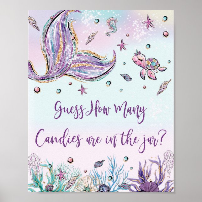 Affiche Panneau de salle de douche bébé Mermaid Guess How  (Devant)