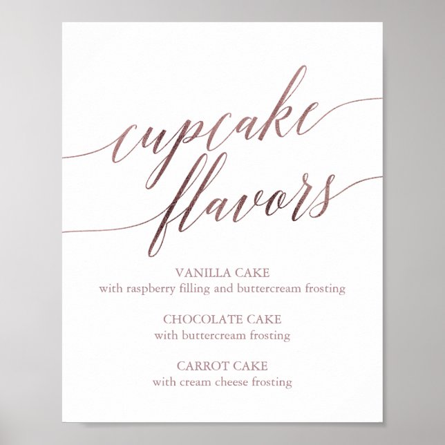 Affiche Panneau de saveurs de cupcake en calligraphie or r (Devant)