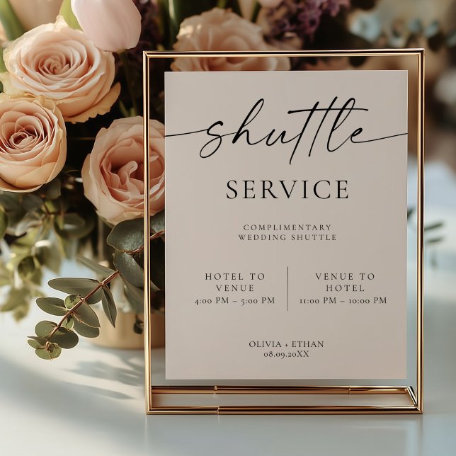 Affiche Panneau de service de navette de mariage moderne (Wedding Shuttle Sign)