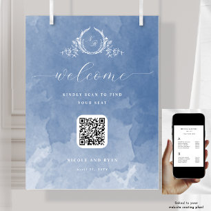 Affiche Panneau de siège Dusty Blue Mariage Monogramme QR 