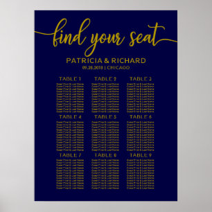 Affiche Panneau de siège mariage Gold Navy Blue