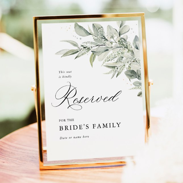 Affiche Panneau de Sièges Réservés Botanique Vert Sauge 5x (Sage green botanical reserved seating sign, wedding stationery, greenery table decor outdoor)