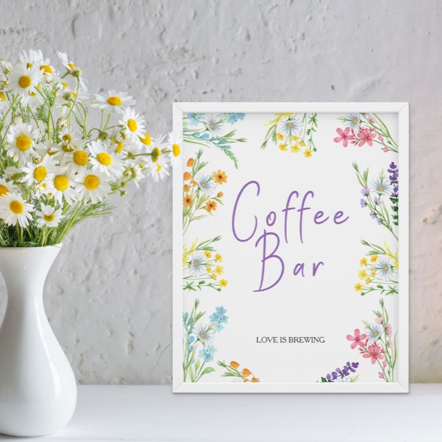 Affiche Panneau de signalisation de bar à café pour une do (Bridal Shower coffee bar sign from my Wildflower Meadow Collection - or printed or as digital file)