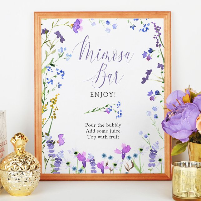 Affiche Panneau de signalisation de Fête de Mariage Fleur  (Mimosa Bar Sign from my Purple Wildflower Collection. Message me if you need me to create more items)