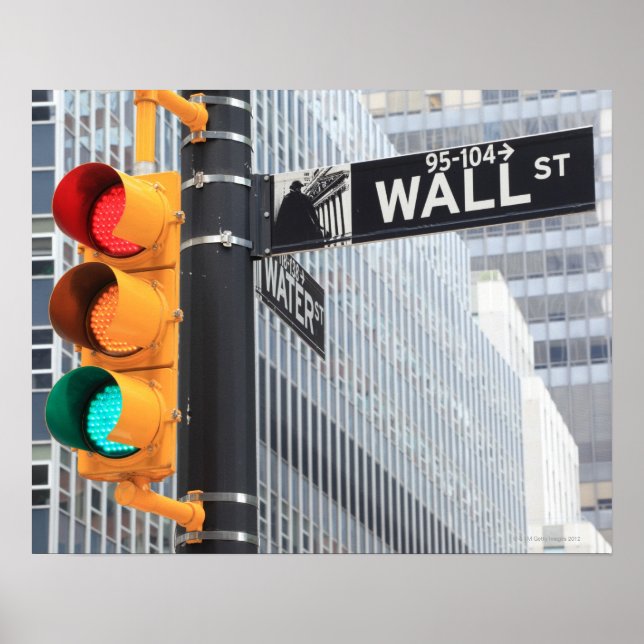 Affiche Panneau de signalisation lumineuse et Wall Street (Devant)