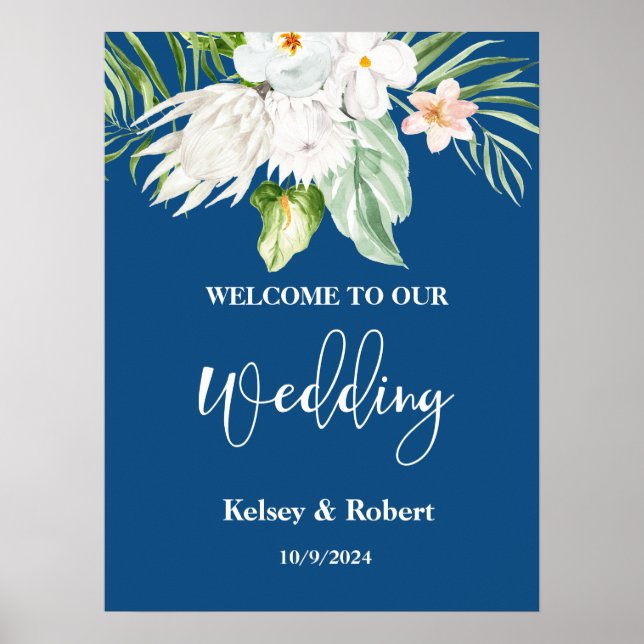 Affiche Panneau de signalisation Mariage Floral Bleu (Devant)