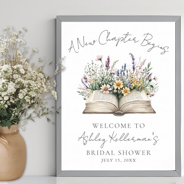 Affiche Panneau de signalisation pour la Baby Shower de Wi (Book New Chapter Wildflower Bridal Shower Sign)