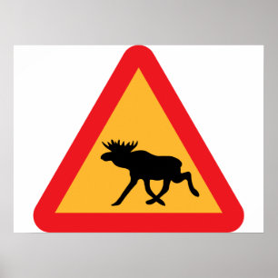 Affiche Panneau de signalisation suédois d'avertissement d