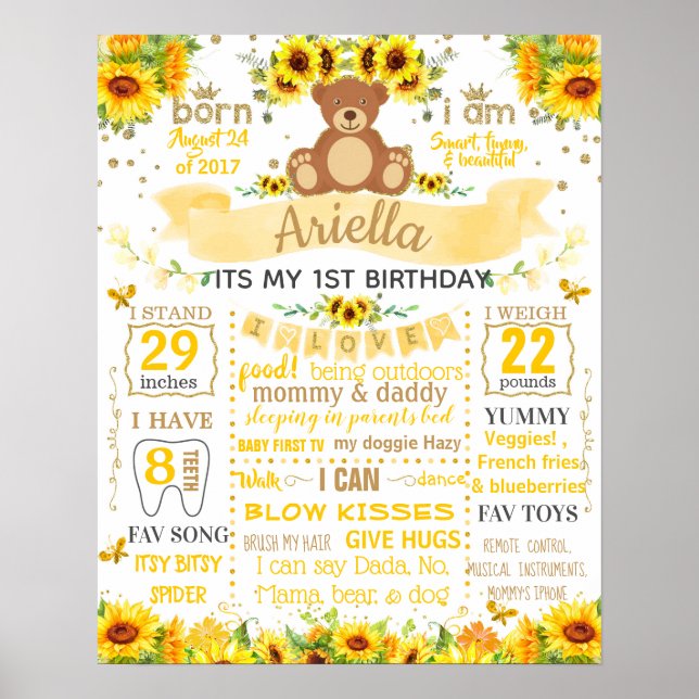 Affiche Panneau de signalisation Teddy Bear Sun Flower Ann (Devant)