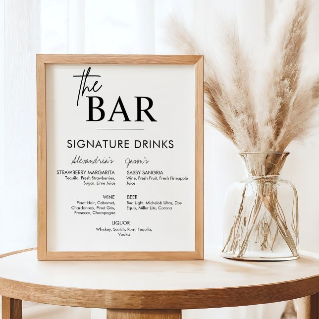 Affiche Panneau de signature de mariage imprimable Menu de (Custom wedding bar sign, signature drinks sign)