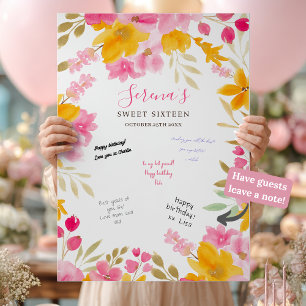 Affiche Panneau de signature Garden yellow pink floral Swe