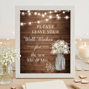 Affiche Panneau de Souhaits Lumineux avec Baby's Breath Ru