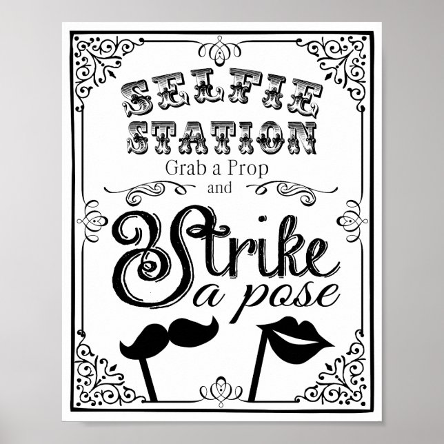 Affiche Panneau de stand de selfie de mariage noir et blan (Devant)