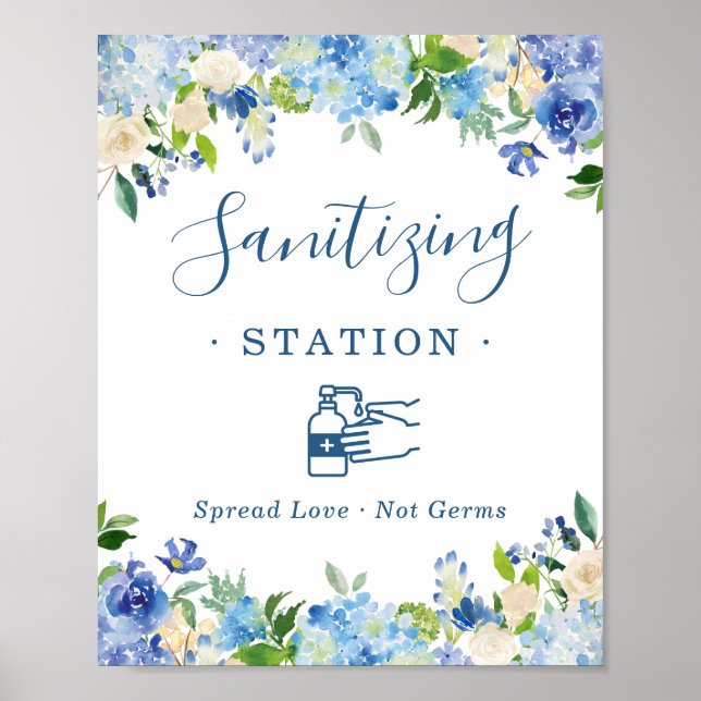Affiche Panneau de station d'assainissement Blue Hydrangea (Devant)