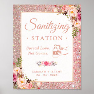 Affiche Panneau de station de désinfection de mariage Rose