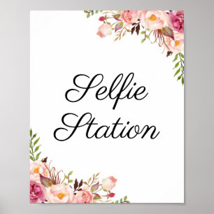 Affiche Panneau de station de selfie de mariage à fleurs r