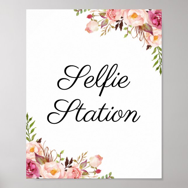 Affiche Panneau de Station de Selfie de Mariage à Fleurs R (Devant)