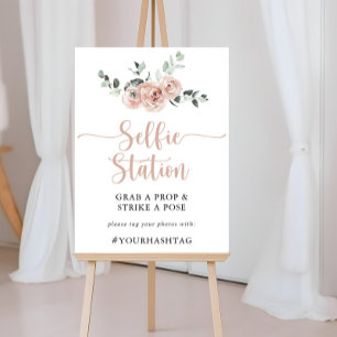 Affiche Panneau de station de selfie floral rose poussiére