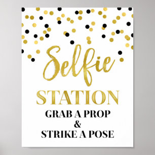 Affiche Panneau de Station de Selfie Mariage Or Noir Confe