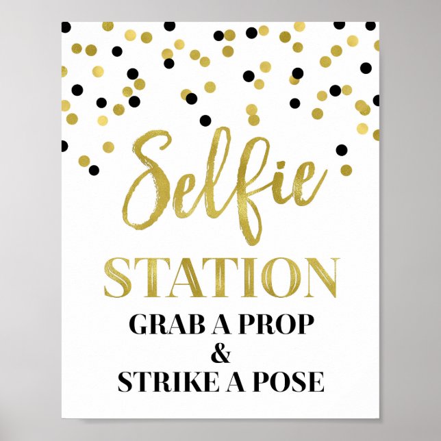 Affiche Panneau de Station de Selfie Mariage Or Noir Confe (Devant)