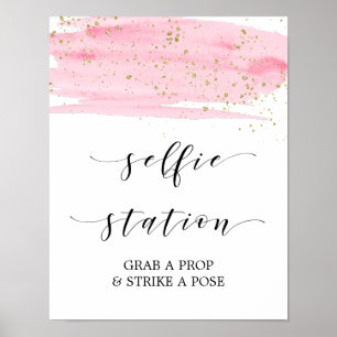 Affiche Panneau de station de selfie rose et or aquarelle