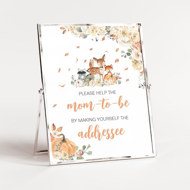 Affiche Panneau de station d'enveloppe d'animaux de la for (Floral Woodland Animals Baby Shower Envelope Station Sign)