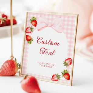 Affiche Panneau de table à la fraise avec noeud à carreaux