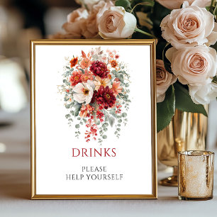 Affiche Panneau de table automne Bourgogne Fleurs Boissons