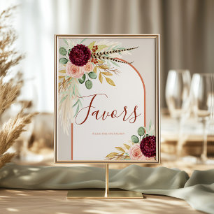 Affiche Panneau de table avec herbe des pampas et fleurs e