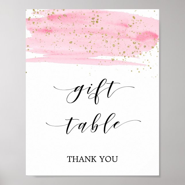 Affiche Panneau de table cadeau rose blush et or aquarelle (Devant)