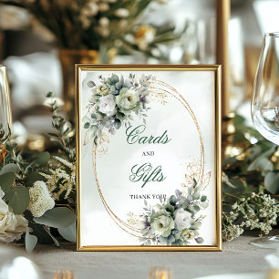Affiche Panneau de table Cartes et Cadeaux Aquarelle Or Ve