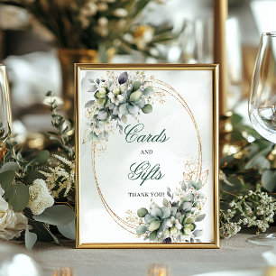 Affiche Panneau de table Cartes et Cadeaux Aquarelle Vert 