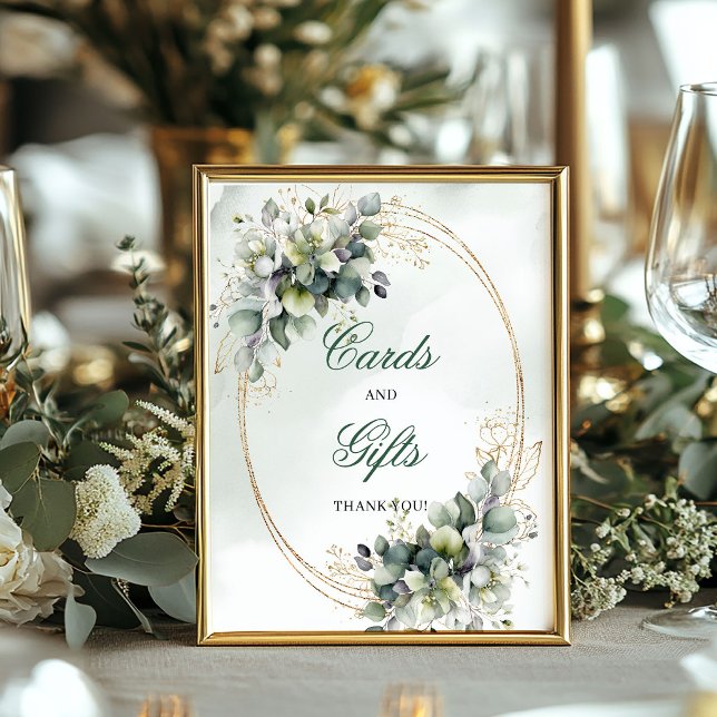 Affiche Panneau de table Cartes et Cadeaux de botanique à  (Watercolor Botanical Cards And Gifts Table Sign)