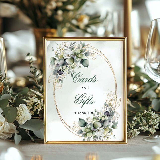 Affiche Panneau de table Cartes et Cadeaux de botanique à  (Watercolor Botanical Cards And Gifts Table Sign)