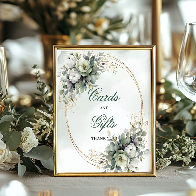 Affiche Panneau de table Cartes et Cadeaux de verdure à l' (Watercolor Greenery Cards And Gifts Table Sign)