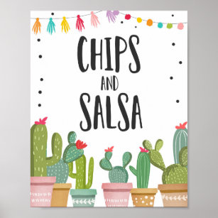 Affiche Panneau de table Chips et Salsa Fiesta Food Cactus