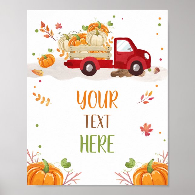 Affiche Panneau de table Citrouille Automne Camion Rouge C (Devant)