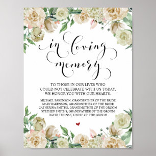 Affiche Panneau de table commémoratif de mariage en souven
