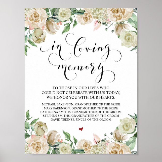 Affiche Panneau de table commémoratif de mariage en souven (Devant)
