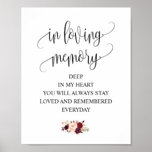 Affiche Panneau de table commémoratif de mariage en souven