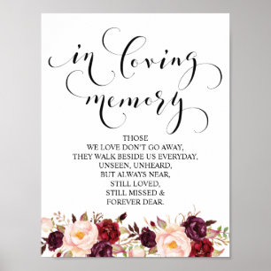 Affiche Panneau de table commémoratif de mariage en souven