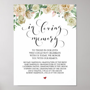 Affiche Panneau de table commémoratif de mariage en souven