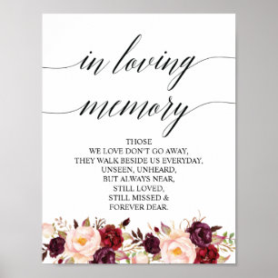 Affiche Panneau de table commémoratif de mariage en souven