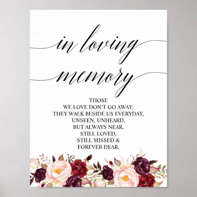 Affiche Panneau de table commémoratif de mariage en souven (Devant)